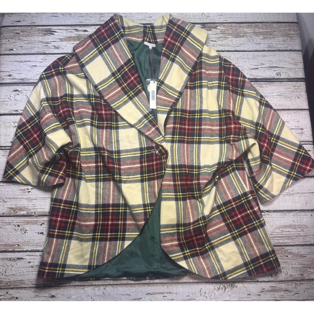 Frances Valentine Christmas Plaid‎ Cocoon Wool Shawl Collar Coat Large $1498 NWT - Picture 4 of 13